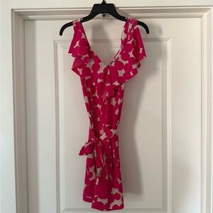 Yoana Baraschi Anthropologie Pink Polka Dot Dress Large V-Neck Ruffles V Back XS